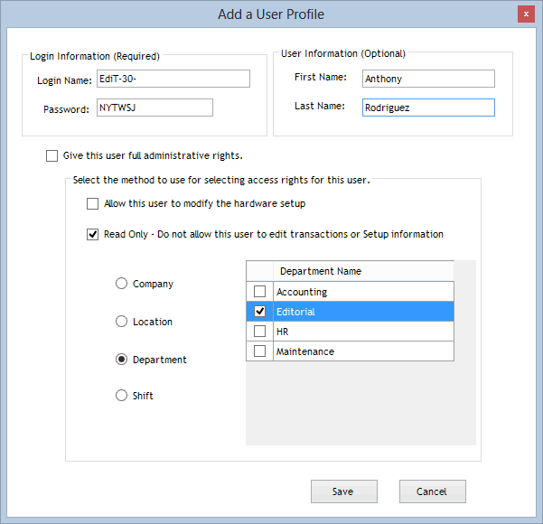 Add a user login: Example 3
