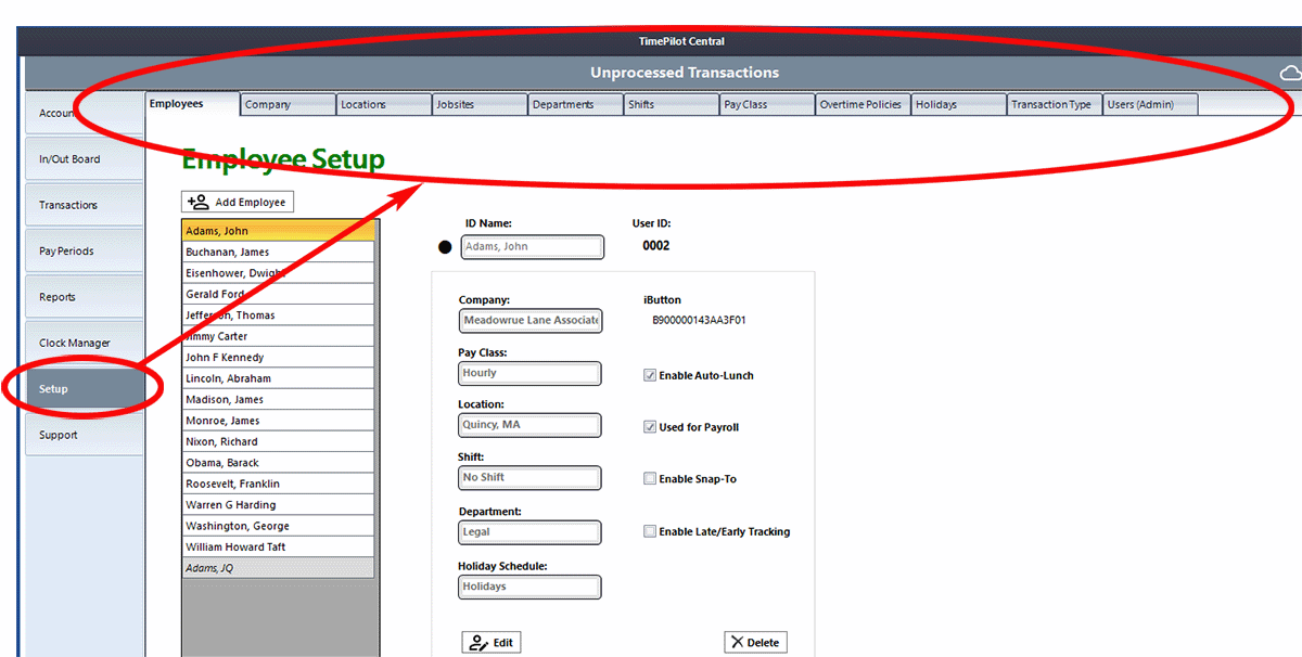 Click the 'Setup' tab on the left edge of the screen to display all your options across the top.
