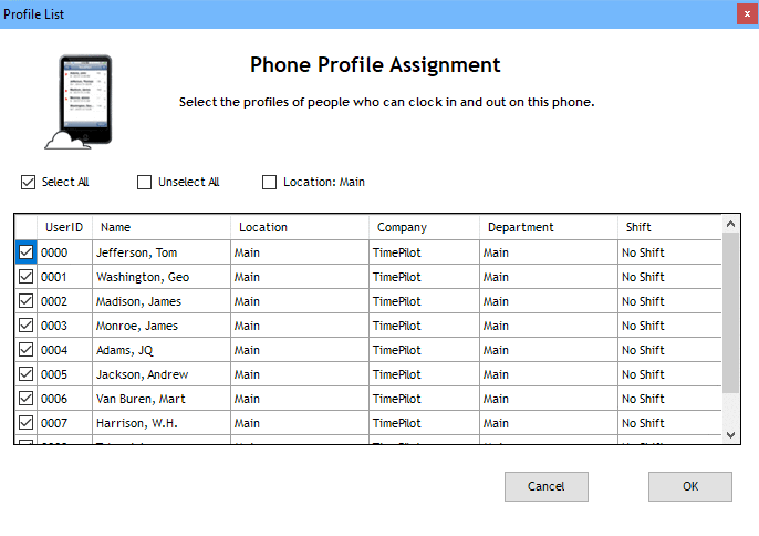 Only names with checks next to them will be transferred to your phone.